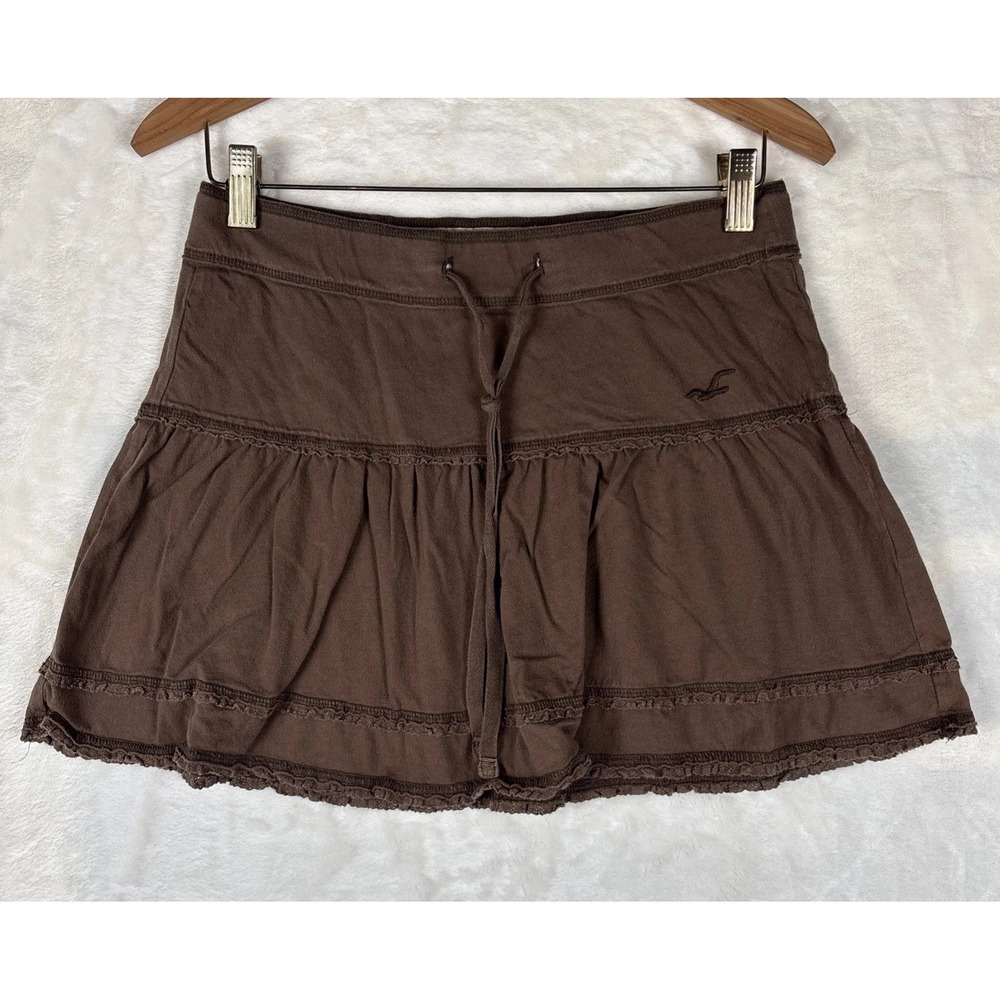 Vintage Hollister Womens M Brown Tiered Mini Skirt Y2k Preppy Bratz Retro Barbie